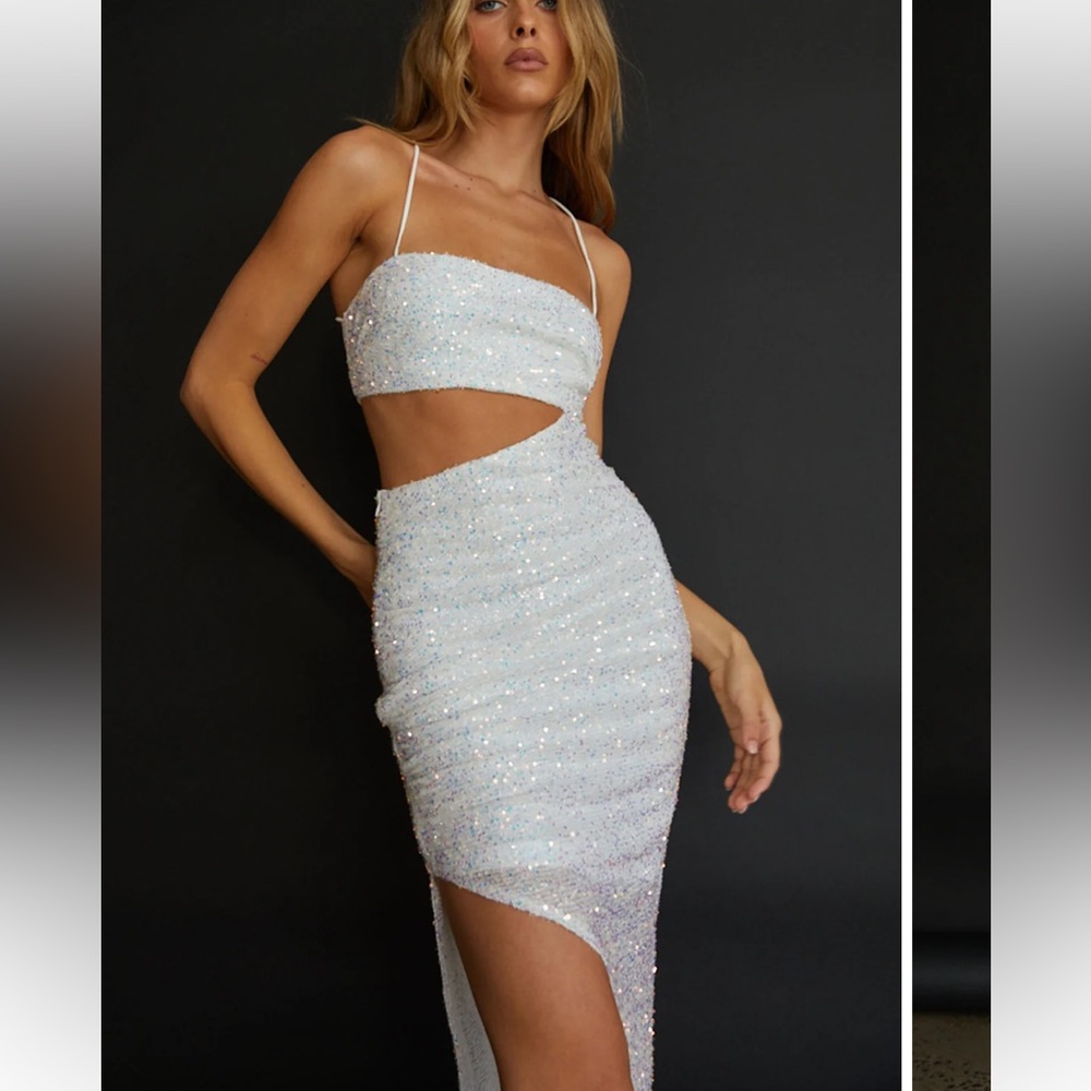 Selfie Leslie White Sequin Cutout Mini Dress
